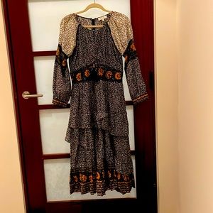 Sea New York dress, black and white and blue cotton , very nice beaded work